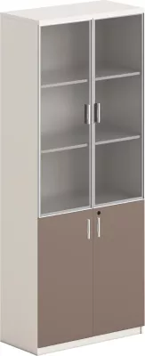 Raft librash për zyre NEWLINE, melaminë e bardhë dhe kafe e çelët, xham, 80x40x200cm