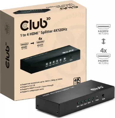 Splitter HDMI Club3D 1 në 4, 4K120Hz, i zi