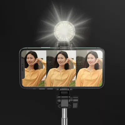 Selfie stick Hurtel WH1YXS tripod teleskopik 1m me llambë LED, mbajtëse telefoni, e zezë