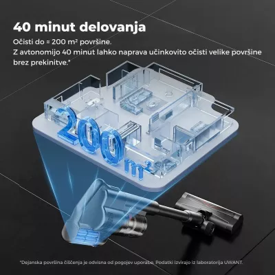 Fshesë me korrent vertikale pa kabllo Uwant V500G 25000Pa, stacion auto-zbrazje 60 ditë, 40 min, gri, set me aksesorë + 2 qese pluhuri