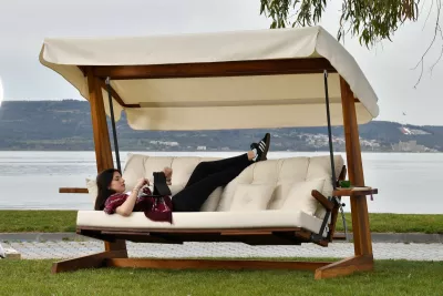 Karrige lëkundëse treshe për kopsht, ngjyrë bezhë, Luna Deluxe 2600