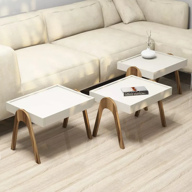 Set tavolinash të vendosshme Hanah Home, Roma, ngjyrë arre dhe krem (3 copë)