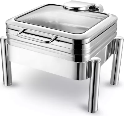 Chafing dish Fine Dine De Luxe GN 2/3 inox kapak xhami, argjendtë