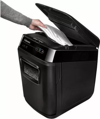 Shkatërrues dokumentesh FELLOWES AutoMax 200M, micro-cut, 200 fletë auto / 10 fletë manual, kosh 32L, DIN P-5, i zi