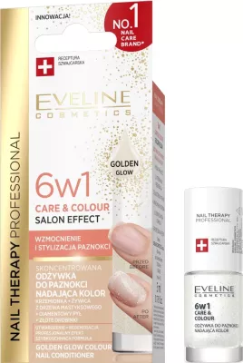 Llak për thonj për femra Eveline Cosmetics Therapy Professional Concentrated Nail Polish Color Enhancer 6in1 Golden Glow, 5ml