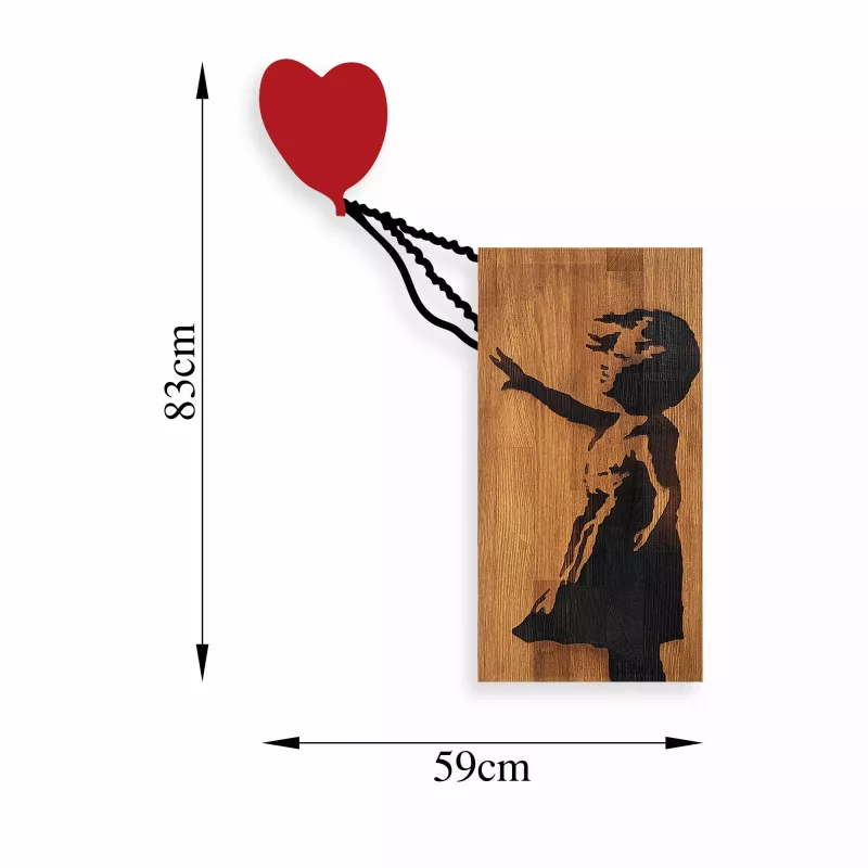 Aksesor dekorativ prej druri për mur, Wallity Banksy - 15, ngjyrë arre dhe e zezë, 83x60cm