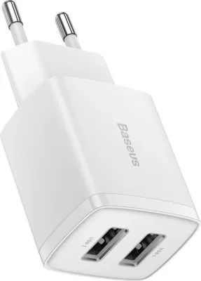 Karikues kompakt Baseus CCXJ010202 2x USB-A 2.1A 10.5W, bardhë