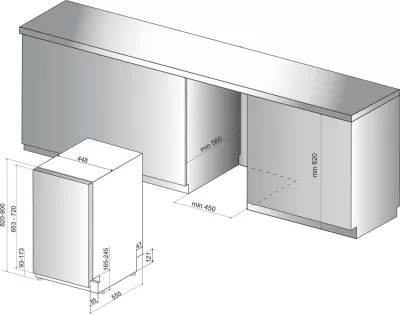 Enëlarëse e integruar plotësisht Whirlpool WSIC 3M27, 45 cm, 10 servise, klasa E, 6th Sense, FlexiSpace, argjendtë