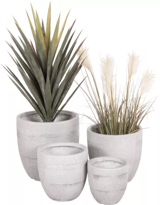 Set vazo të rrumbullakëta për kopsht, 4 copë, seri Gardener, ngjyrë çimento, FH4719, Φ44x43Hcm