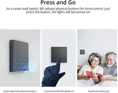 Switch muri smart SONOFF M5-1C-80, Wi‑Fi 2.4GHz, 1-kanal, standard EU, AC 120-240V, gri e errët, single