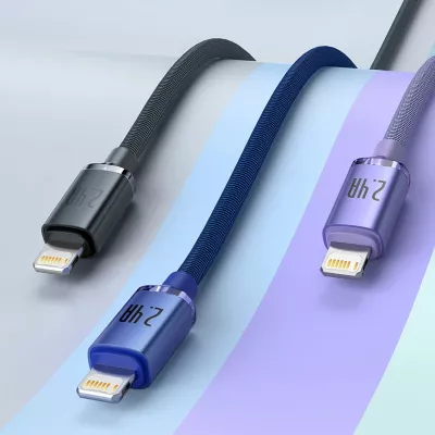 Kabllo karikimi dhe të dhënash Baseus Crystal Shine Series, USB-A në Lightning, 2.4A, 2m, kaltër