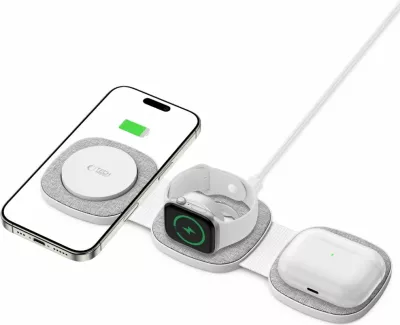 Karikues wireless 3-në-1 Tech-Protect QI15W-A32 me MagSafe, për iPhone/Apple Watch/AirPods, Gri