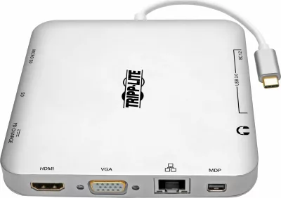 Stacion docking USB-C Tripp Lite U442-DOCK2-S, 4K, PD 60W, HDMI/VGA/mDP, Gigabit Ethernet, USB 3.0 x3, SD/microSD, argjendtë