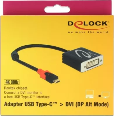 Adapter kabllo DeLOCK 61213, USB Type-C në DVI, 0.2m, e zezë