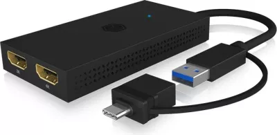 Splitter HDMI ICY BOX IB-SPL1029AC, USB në 2x HDMI, 4K, i zi
