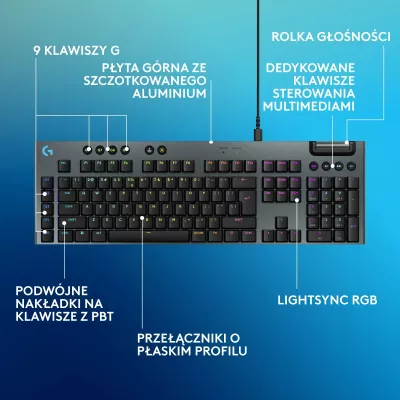 Tastierë gaming mekanike Logitech G915 X GL Tactile, full-size 100%, USB e lidhun, RGB, US INTL, e zezë