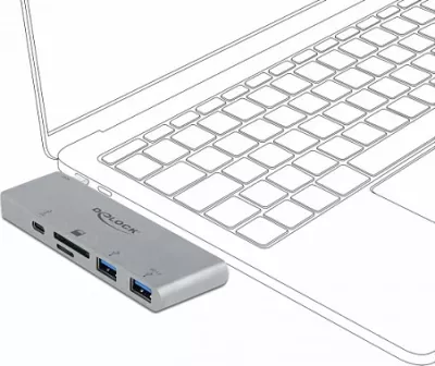USB-C hub DeLOCK 64078, 2x USB-A + 1x USB-C, lexues SD/microSD, USB PD, gri
