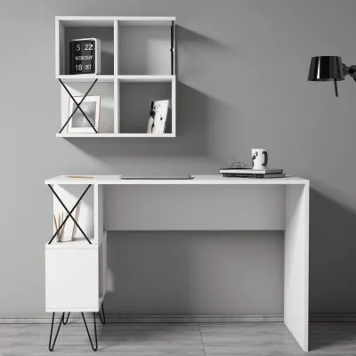 Tavolinë studimi moderne, e bardhë/zezë, Skye Decor, Extra 2, me rafte muri