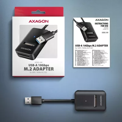Adapter për SSD M.2 AXAGON ADM2-AM, USB 3.2 Gen 2, 10Gbps, i zi