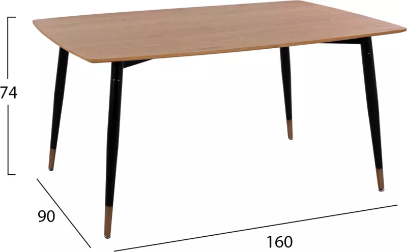 Tavolinë me sipërfaqe natyrale dhe këmbë metalike, ngjyrë e zezë matte, FH8554.01, 160x90x75 cm