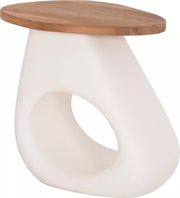 Tavolinë anësore AIDA, bazë prej fibrë-cementi e bardhë, sipërfaqe druri teak, 47x60x59cm