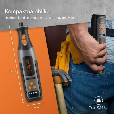 Vegël rrotulluese me bateri VONHAUS 3500392, 8V 2.5Ah, 5,000–25,000 RPM, me kasë dhe set aksesorësh, zi/portokalli