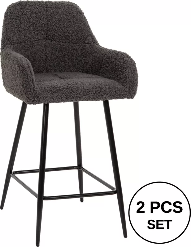 Karrige për bar mesatare STRIKE FH8592.01, ngjyrë gri, këmbë metalike të zeza, 50x50x94,5H cm., set prej 2 copë