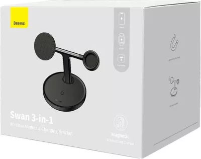 Mbështjellës karikues wireless Baseus Swan 3-in-1, 15W, MagSafe, i zi
