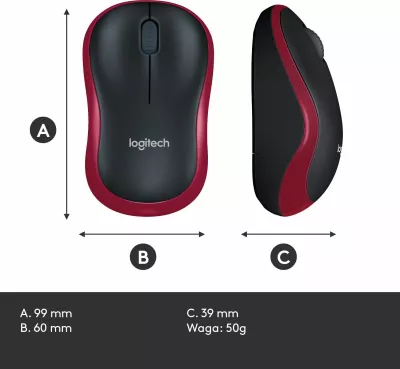 Maus Logitech M185 (910-002240) Wireless USB 1000 DPI, zi/kuqe