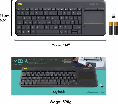 Tastierë pa tela Logitech K400 Plus 920-007145 me touchpad, US INTL, e zezë