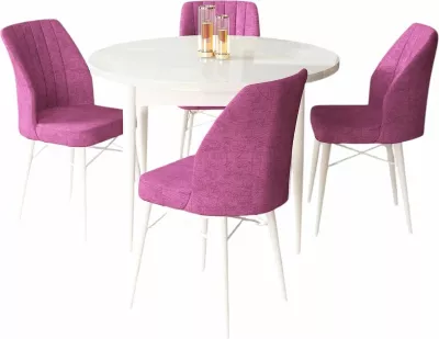 Tavolinë me karrige, 5 copë, Skye Decor, Rox, e bardhë dhe e purpurtë