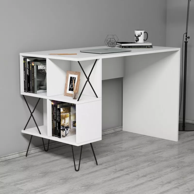 Set tavoline studimi me raft librash Hanah Home, ekstra, e bardhë
