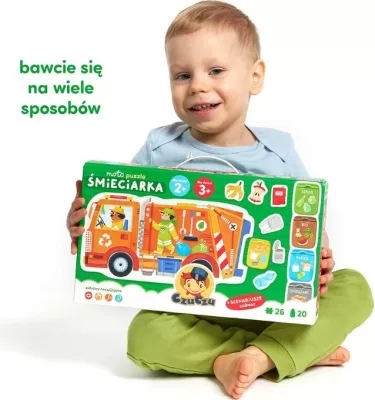 Puzzle edukativ CzuCzu Moto Garbage Truck, 26 pjesë, për fëmijë, portokalli