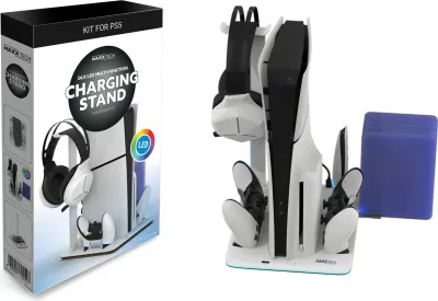 Stendë karikimi multifunksionale MAXX TECH PS5 Standard & Slim DLX me LED dhe ventilator ftohës, kit
