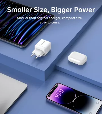 Karikues muri Choetech PD6051, 2x USB-C PD, 35W, me ekran, i bardhë