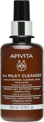 Pastrues qumështi fytyre dhe sysh për femra Apivita 3in1 Milky Cleanser Face & Eyes, 200ml