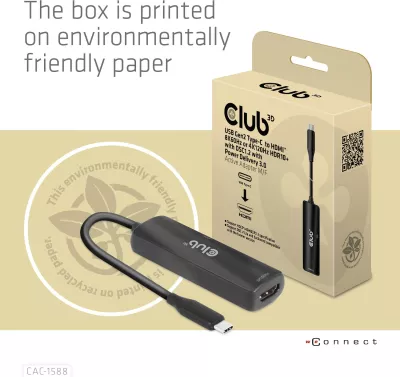 Adapter USB Type-C në HDMI Club3D CAC-1588, 8K60Hz, HDR10+, i zi