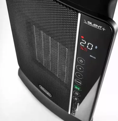 Ngrohës me ventilator, DeLonghi, DCH7993ER.BC, 2400 W, për dhoma deri 70 m³, funksion Eco, i zi