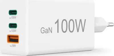 Karikues Hama mini 100W GaN PD/QC 2x USB-C, 1x USB-A bardhë