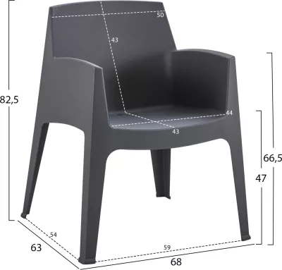 Karrige me mbështetëse krahësh prej polipropileni, ngjyrë gri, SLEEK FH6370.10, 57x56x82.5cm