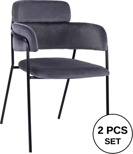 Fotelje Kelso FH8521.01 Kadife Gri e Errët & Këmbë të Zeza 52,5x52x80 cm, set prej 2 copash