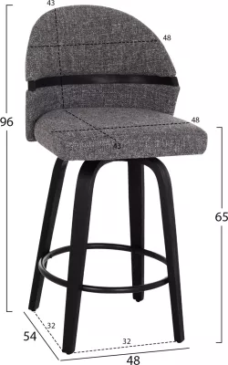 Karrige për bar rrotulluese DEKKER FH18250.03, dru i zi, material gri, 48x54x96cm, set prej 2 copë