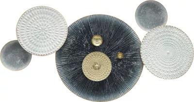Dekor muri FH7551 metal, forma të ndryshme rrethore, bardhë, gri, ar