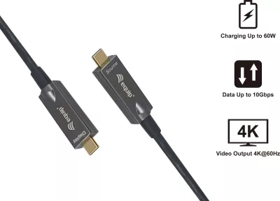 Kabllo USB C në C optik aktiv Equip 119462, 10m, 4K/60Hz, Video+Data+PD, e zezë