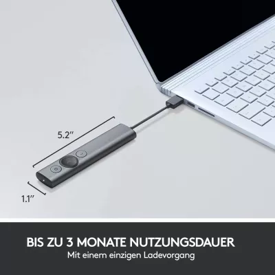 Telekomandë prezantimi Logitech Spotlight, Bluetooth/RF, USB, 30 m, Gri