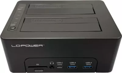 Docking station LC-Power LC-DOCK-C-MULTI-HUB, 2x SATA 2.5/3.5", USB 3.2 Gen 2, HDMI, SD/microSD, e zezë
