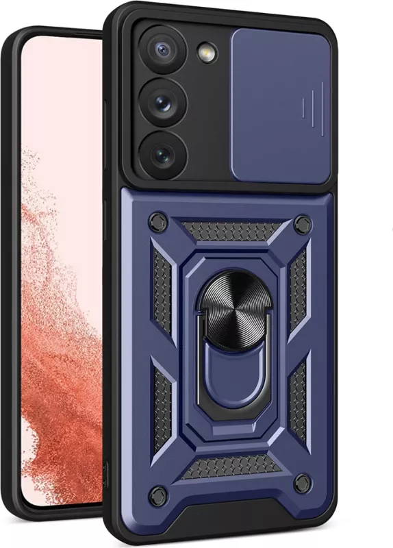 Mbështjellës Hurtel Hybrid Armor Camshield për Samsung Galaxy S23+, me kapak kamere, Kaltër