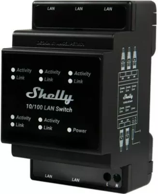 Switch Shelly LAN, Smart switch, Plastikë, E zezë, DIN-rail, LED, 110 - 240 V