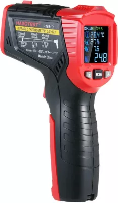 Termometër infrakuq (pirometër) Habotest HT651D, D:S 12:1, -50°C–800°C, termoelement K, matje lagështie & pikë vese