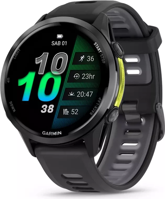 Smartwatch Garmin Forerunner® 970 Carbon Gray DLC Titanium (Black Case, Black/Translucent Whitestone Strap)